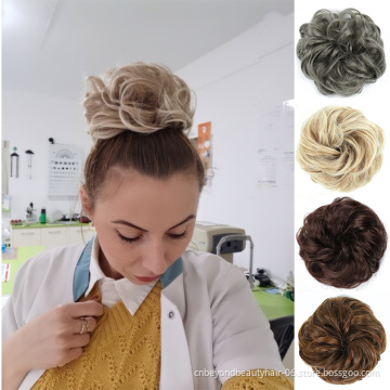 Synthetic Hair Bun Chignon Ladies Ponytail Hair Extension Scrunchie Elastic Wave Curly Hairpieces Scrunchie Wrap
